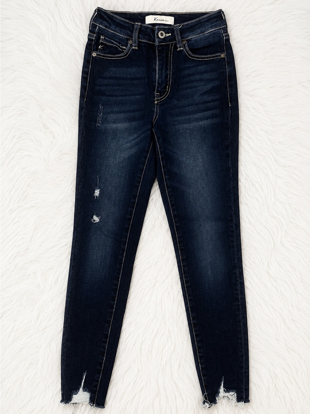 Kancan High Rise Dark Wash Distressed Skinny Jeans Size 0/23